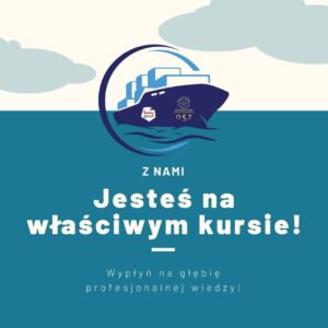 Grafika statku na morzu z hasłem motywacyjnym